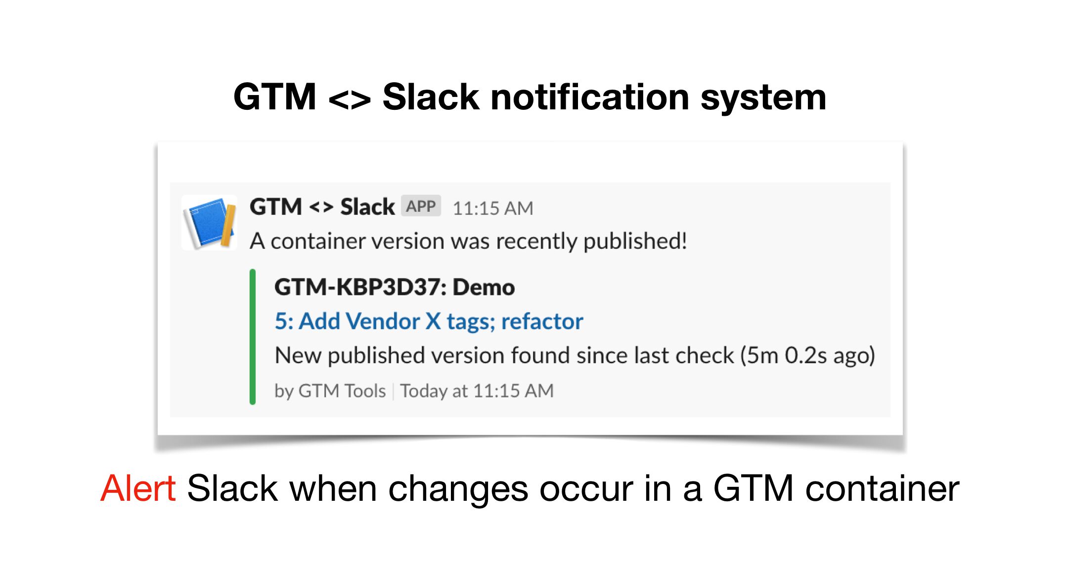 Image de d'implantation de code GTM dans slack
